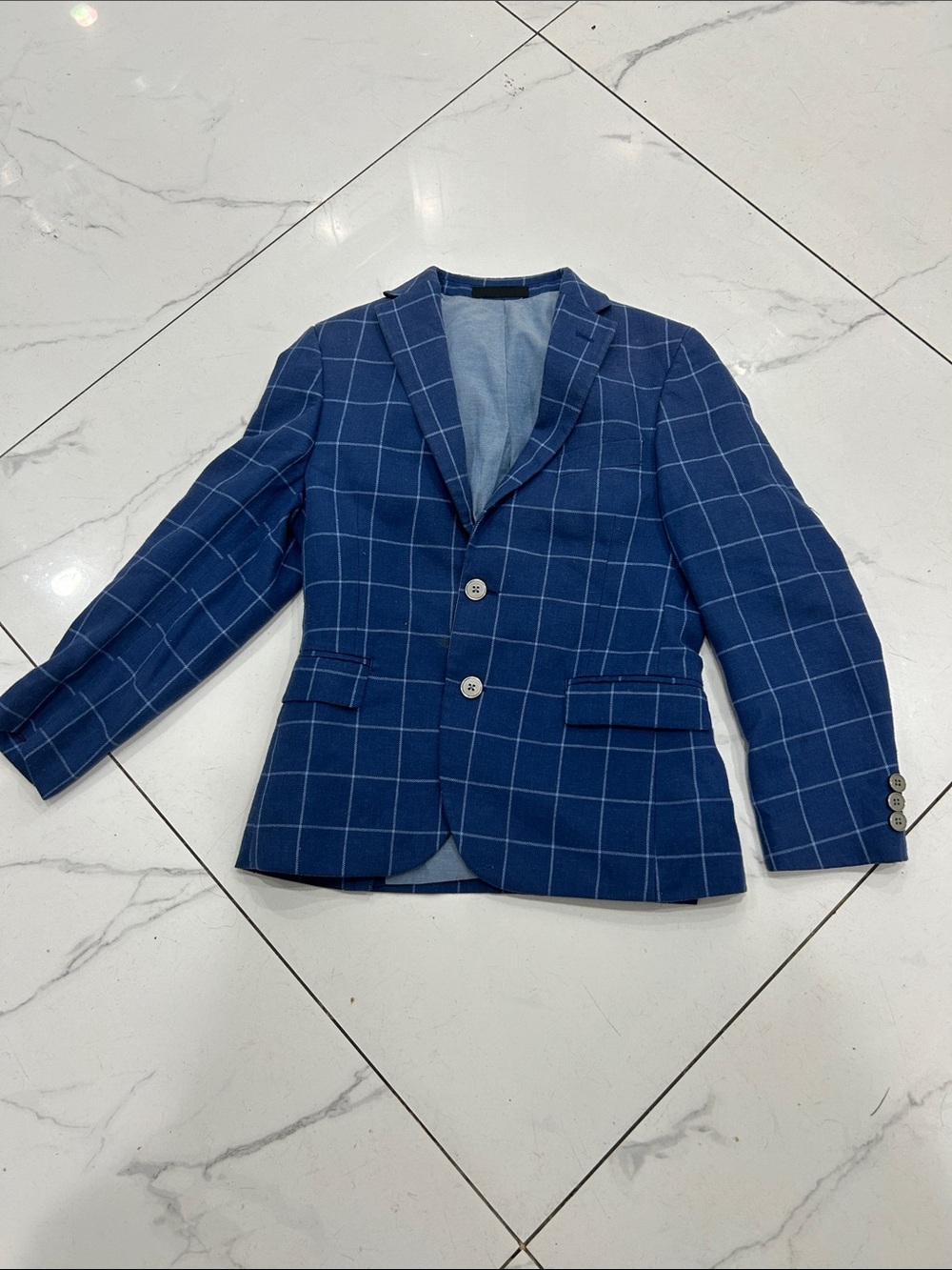 Ralph Lauren Navy Blue Windowpane Blazer - Kids